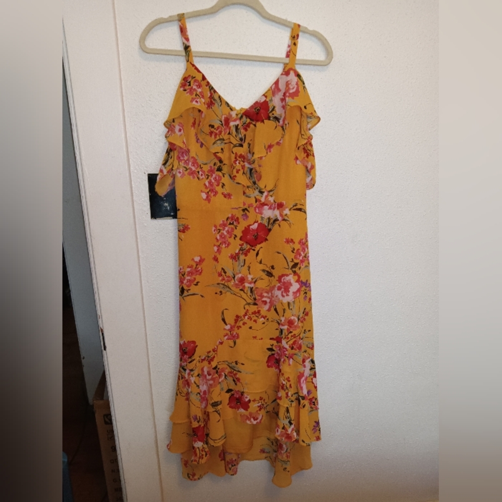 NWT Floral Mustard Robert Louis Midi Dress S